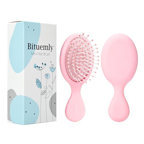 Bituemly Mini Hair Brush, Detangling Hairbrush for Dry and Wet Hair, Small Size Travel Detangler Brush for Girls Boys Kids Women Men for All Hair Types Pink