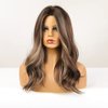 Qihang Ombre Brown Wigs for Women Highlight Middle Part Long Wavy Wig Shoulder Length Natural Synthetic Wigs Mixed Brown Ombre Wig for Daily Party Use