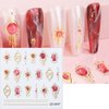 Dornail 6 Sheets 5D Crystal Soft Glue Embossed Nail Stickers,Flame Heart Nail Art Stickers Pink Feather Stereoscopic Nail Decals Diamond Flower Sun Gold Metal Line DIY Nail Design Nail Art Decoration