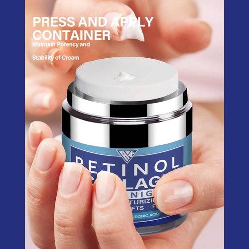 Retinol Cream for Face with Hyaluronic Acid, day and night moisturizer for both women and men, Collagen Cream for Face Reduces Wrinkles and Dryness, 1.69 Oz.