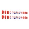 ROFIBUT 4th of July Press on Nails Short Square Fake Nails Full Cover False Nails with Red Blue White Strips Designs Glossy Independence Day Blue French Tip Glue on Nails for Women Girls 24Pcs