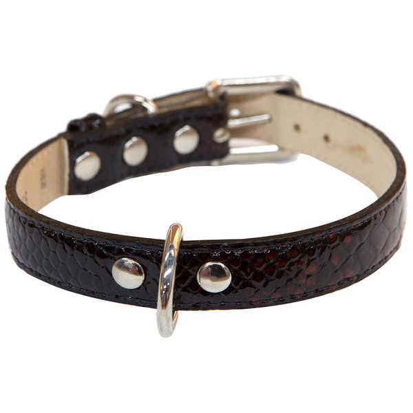 Bluemax Genuine Leather Patent Snake Dog Collar, 1-Inch by 20-Inch, Brown