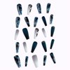 Long Press Coffin Fake Nails French Marble with Glitter Rhinestones Glue on Matte Stick Artificial for Women 24Pcs