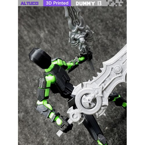 altuco Assembled T13 Action Figure with Multiple Accessories, Black-Green 3D Printed Multi-Jointed Titan 13 Figure,Dummy 13 Desktop Decorative Toy