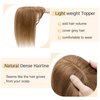 SEGO Hair Toppers for Women Real Human Hair With Bangs 7 * 13CM Silk Base 100% Remy Human Hair Clip in Top Wiglet Hair Pieces for Thinning Hair -14 Inch Light Brown