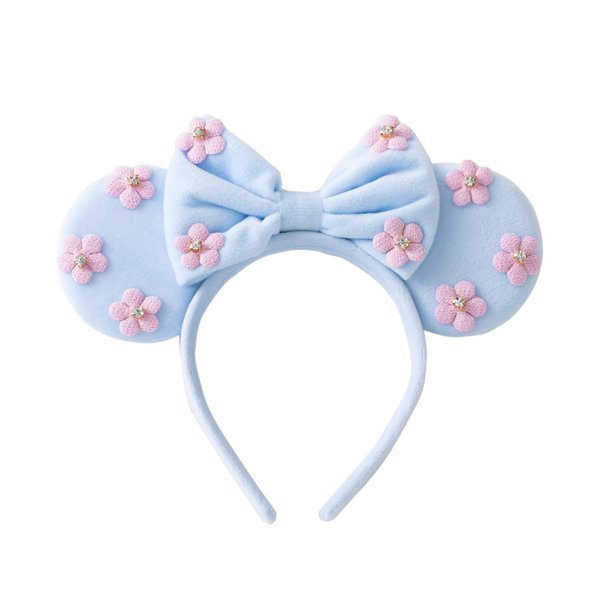 KARETT Pearl Mouse Ears Bow Headbands, Sparkle Minnie Ears Headband Glitter Hair Band for Party Princess Decoration Cosplay Costume Sky Blue