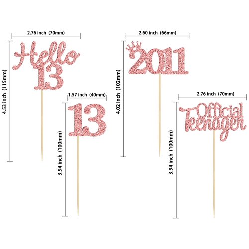 Gyufise 24 Pack 13th Birthday Cupcake Toppers Hello 13 Thirteen Official Teenager Since 2011 Cupcake Picks 13th Birthday Party Cake Decorations Supplies Rose Gold