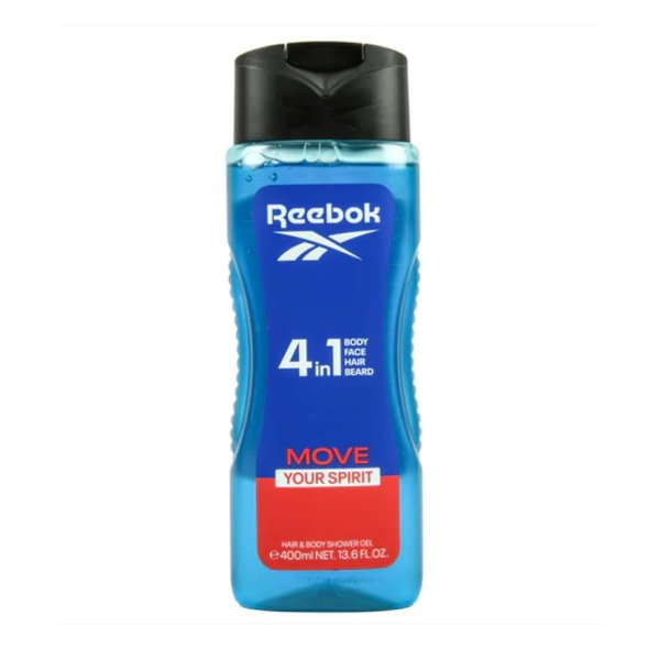 Reebok Move Your Spirit Men 4-in-1 Face, Hair, Beard, Body Wash 13.6 Fl oz (Pack of 4)