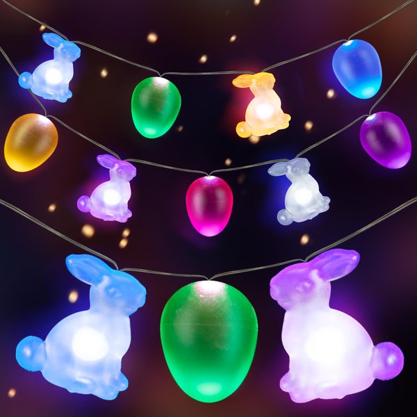 Hiboom 2 Pcs Easter Decorations Lights, 10 FT 20 LED Eggs Bunny Easter Lights Battery Operated with 8 Modes, Remote and Timer, Easter String Lights for Spring Easter Day Outdoor Indoor Party Decor