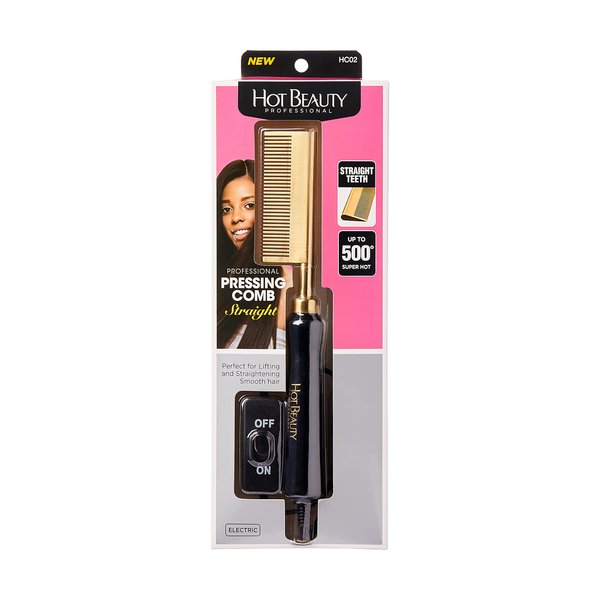 Hot Beauty Professional Electric Pressing Comb, Hot Comb Hair Straightener (Straight Teeth)