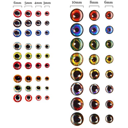 YUAAO 1242 Pieces 3D 4D Fishing Eyes Oval Fishing Lure Eyes Realistic Fishing Eye for Making Fishing Bait Fly Tying Streamers Lures Crafts 6 Sizes: 3mm/ 4mm/ 5mm/ 6mm/ 8mm/ 10mm (Multicolor-1242 Pcs)
