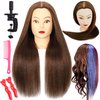 Female Mannequin Head with 100% Real Human Hair, 22"-24"Nature Brown Cosmetology Manikin Head Hair Styling Hairdressing Practice Cutting Styling Training Doll Heads with Clamp Holder clips and comb
