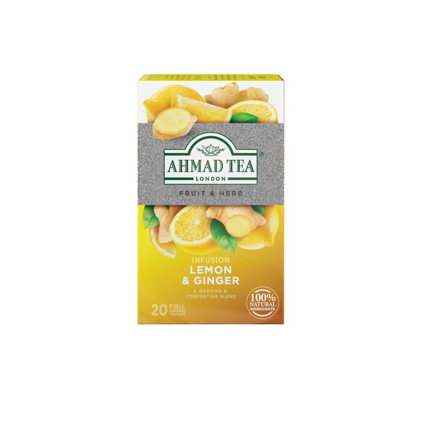 Ahmad Tea Sachet Infusion Foil-Enveloped Teabags, Lemon and Ginger, 20 Count (Pack of 6)