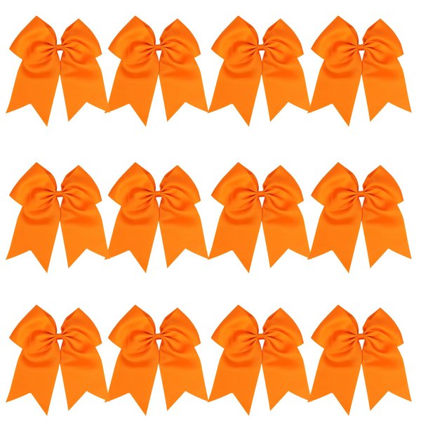 8 Inch Cheerleader Bows Ponytail Holder Solid Color Cheerleading Bows Hair Tie (Orange)