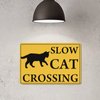 Slow Cat Crossing Xing 10"x14" Funny Novelty Metal Tin Sign Farm Organic Country Home Decor Wall Sign Suitable for Indoor and Outdoor Yard Sign