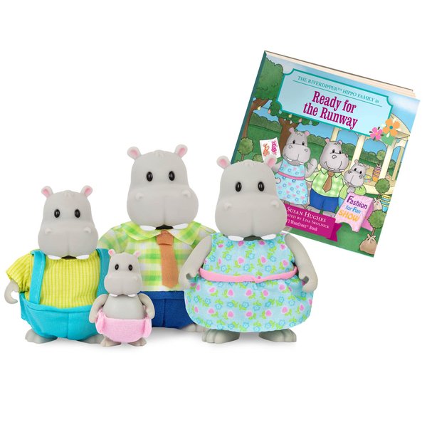 Li'l Woodzeez – The Riverdipper Hippo Family – Set of 4 Collectible Posable Hippo Figures with Storybook – Pretend Play Doll Figures – Gift Toy for Kids Age 3+