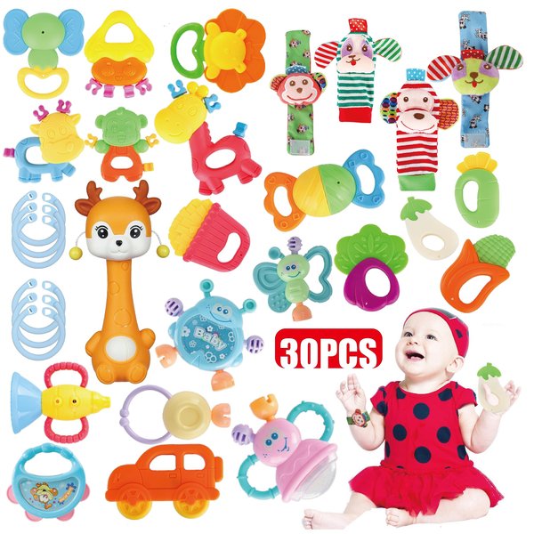 Cocurb 30 Pcs High Contrast Baby Toy Gift Set for Infants - Rattles, Teething Toys & Wrist Socks - Suitable for 6-12 Months - Perfect Baby Toys for Boys and Girls