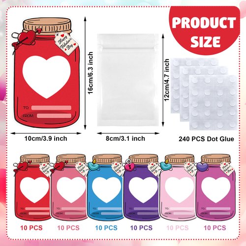 60 Pack Valentines Cards Mason Candy Jar for Kids Happy Valentines Day Card Bulk Funny Valentine Gifts for Classroom Valentines Exchange Cards for School Exchange Party Favors (Candy Not Included)