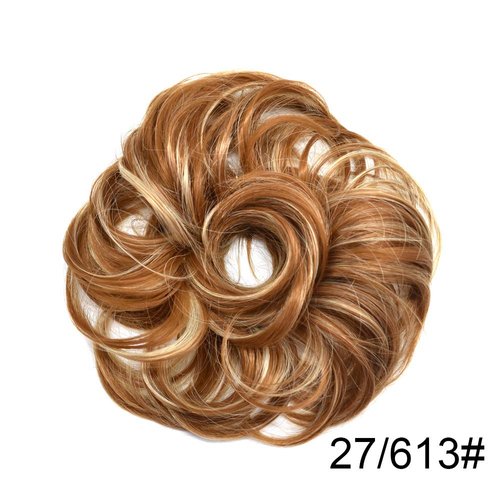 Messy Rose Bun Hair Piece Synthetic Hair Scrunchies Extension Curly Wavy With Elastic Rubber Band Hair Extensions Updo Hairpieces for Women Girls(27/613# Strawberry Blonde&Light Bleach Blonde)