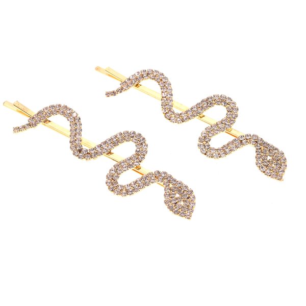 XOXO Crystal Rhinestone Snake Hair Pins, 3 Inches Long, Set of 2, Gold Tone