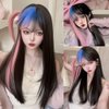 Salaibs Black Pink Long Straight Wigs for Women with Bangs Natural Synthetic Heat Resistant Fiber Colourful Hair for Halloween Cospaly Wig(3 colors)