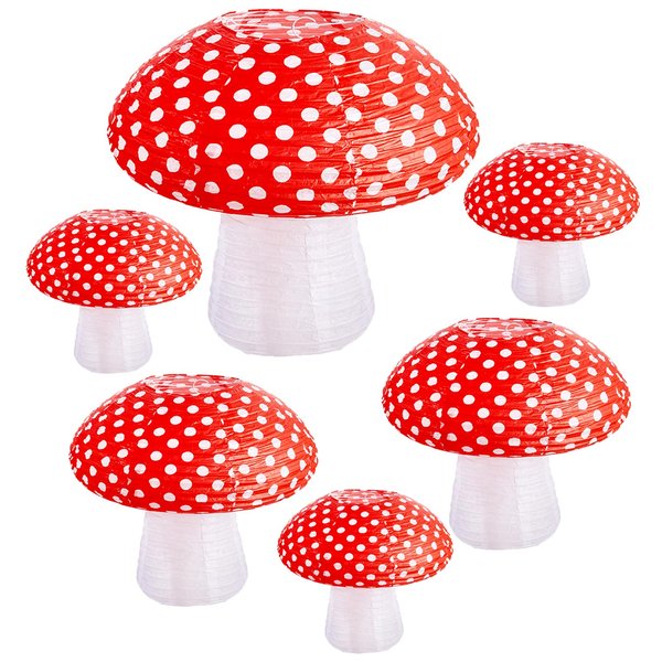 Mushroom Paper Lanterns 6 Pcs Mushroom Hanging Paper Lanterns 3 Size Paper Lantern Bedroom for Alice in Wonderland Themed Birthday Baby Shower Fairy Theme Party Decorations