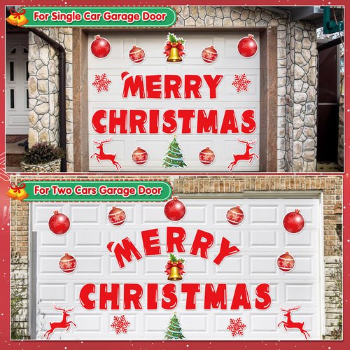 Merry Christmas Garage Door Magnets Decoration, 27 Pcs Christmas Decor Garage Door Magnetic Banner with Ornament, Refrigerator Magnets Car Decal Stickers for Xmas Holiday DIY Decor, 8" H Large