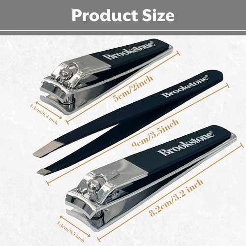 Brookstone Nail Clippers Set - Premium Stainless Steel Nail Clipper and Nail Cutter with Rubberized Non-Slip Grip, Includes Case and Tweezer, Two Nail Clippers for Precision Grooming