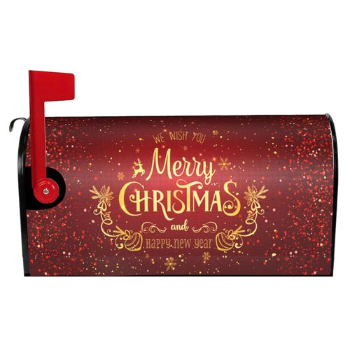 Christmas Mailbox Covers Magnetic 21" X 18" Snowflakes Reindeer Xmas Mailbox Cover Happy New Year Standard Size Mailbox Wraps Waterproof Post Letter Box Cover Winter Decorations for Garden Outdoor
