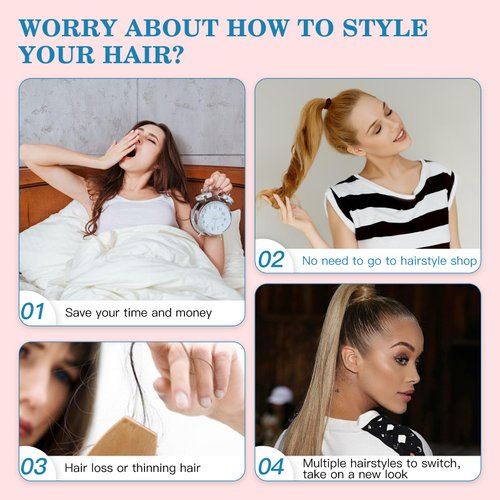 Neverland Beauty 20 Inch Straight Ponytail Extension Synthetic Long Ponytail Extension Clip in Ponytail Hair Extensions Natural Looking Fake Hair Extensions Ponytail for Women Girls Daily Party