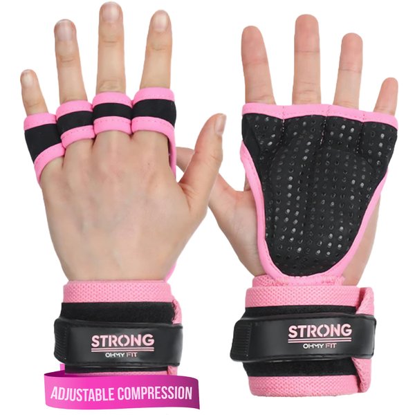 OHMY FIT Strong Women's Wrist Wrap Gloves - Wrist Support and Palm Protection Glove - Crossfit Grips - Training Accessories Great for Workout, Weight Lifting, Pilates, Yoga & More (Small/Medium,Pink)