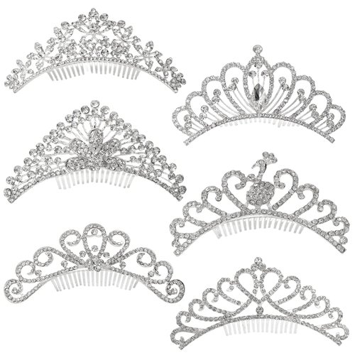 Mezchi 6 Pack Silver Tiara Princess Crown Comb, 4.5 Inch Small Tiara for Little Girls, Crystal Toddler Tiara Crown for Baby, Girls Hair Dectoration, 6 Styles