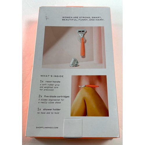 Flamingo 5-Blade German Razors for Women - 1 Razor Handle + 1 5 Blade Refills - Pomelo &.Silver