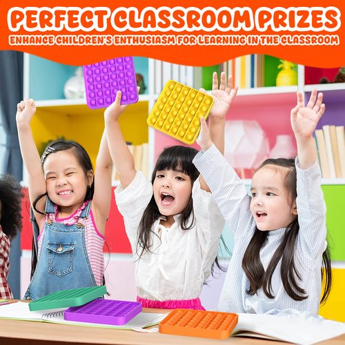 Kakukokas 12 Pack Square Fidget Toys,Pop Fidgets Pack Party Favors for Kids & Adults,Push Sensory Toys Bulk Toddler Toys,Stress Relief Gifts for Easter Basket Stuffers,Party Supplies,Classroom Prizes
