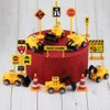 Newmemo Construction Cake Topper Vehicles Cake Decoration Set Truck Excavator Tower Crane Cupcake Topper Traffic and Road Sign Decor Happy Birthday Party Supplies Favors for Kids Boys-16pcs