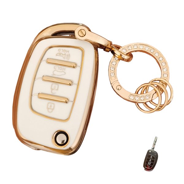TAPAYICA for Hyundai Key Fob Cover Folding Key Fob Shell with Keychain Fit for Hyundai Santa Fe Sport Sonata Tucson (White-B)