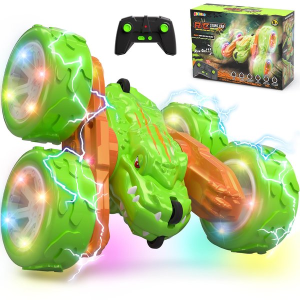 ABERLLS Remote Control Car, Stunt RC Cars Toys for 3 4 5 6 7 8 9 Year Old Boys, 4WD Off-Road Double Sided, 2.4Ghz Indoor Outdoor 360° Flips Electric Toy Cars, Birthday for Kids Age 8-12, Green