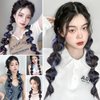 Braided Ponytail Extension with Hair Tie 2 Pcs Blue and Black Bubble Wrap Around Pony Tail Hair Extensions Elastic Hair Band Hairpieces Natural Soft Synthetic Hair Piece for Women Daily Wear