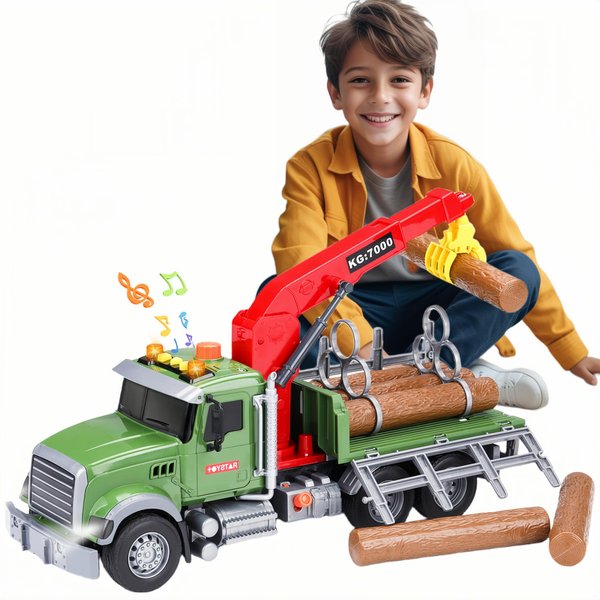 DDZOOU Big Tow Truck Toys with Crane for Boys Age 4-7, Logging Truck with Music and Lights for Kids Age 8-12, for Kids with a Passion for Farm Toys