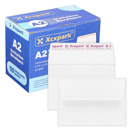 Xxcxpark 120 Qty Printable A2 Invitation Envelopes 4.375 x 5.75 Cards, Self Seal 120GSM white Paper Envelopes for Invitations, Papers, Photos, Documents, Wedding, Baby Shower, Easy to Seal and Peel