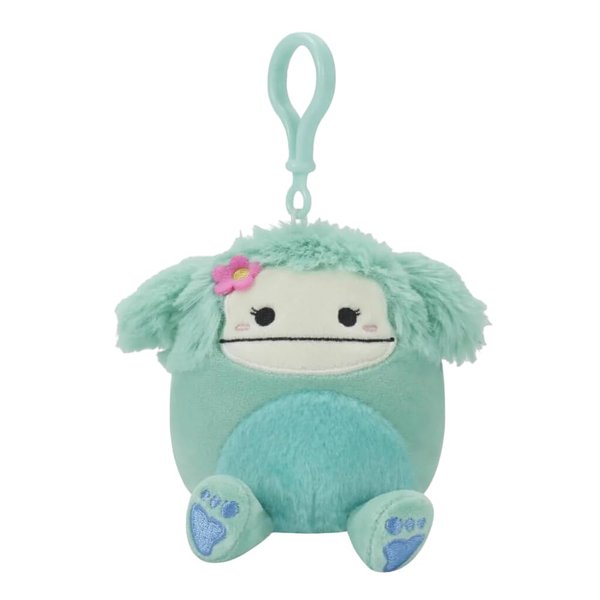 Squishmallow Official Kellytoy 3.5 Inch Clip On Bag Keychain Backpack Clips Squishy Soft Plush Toy Animal (Joelle Bigfoot with Flower)