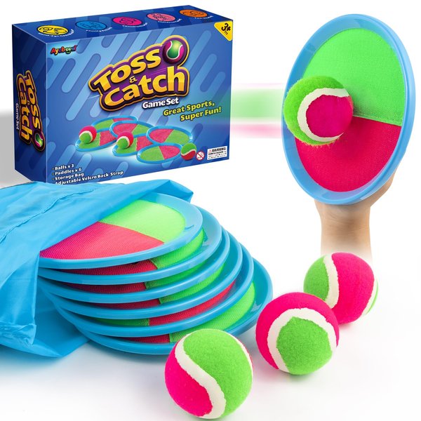 Ayeboovi Kids Toys Toss and Catch Ball Set with 6 Paddles 3 Balls Outdoor Games for Kids Beach Pool Yard Games Toys for 3-12 Years Old Boys Girls Kids Adults Family Birthday