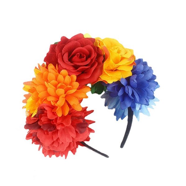 mdgfge Rose Flower Crown Day of the Dead Halloween Floral Headband Frida Mexican Flower Crown Boho Hair Accessories for Women Girls Rainbow Day Cosplay Party Costume Supplies