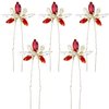 Sparkly Wedding Hair Combs,6 Pcs Crystal Flwoer Hair Clips Bride Bridesmaid Hair Sides Comb Rhinestone Barrettes, Crystal Flower Hair Pins Hair Accessories for Women Girls (Red)