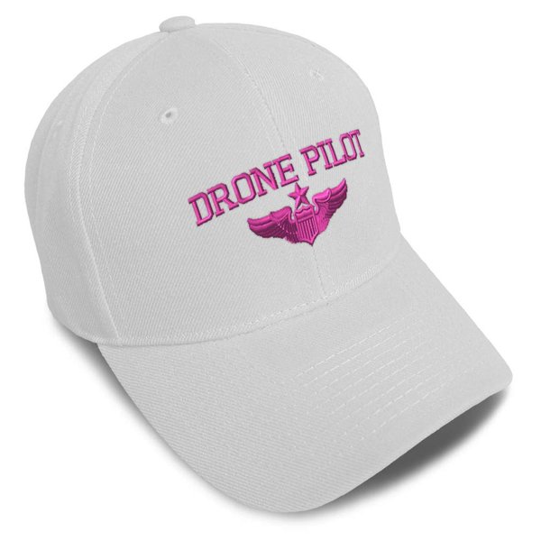 Baseball Cap Drone Pilot Pink Embroidery Acrylic Dad Hats for Men & Women Strap Closure White