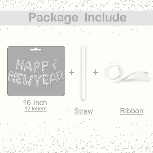 Happy New Year Banner, 16 Inch Silver Thickened Foil Mylar Helium Balloons Banner for 2025 New Years Party Decorations New Years Eve Party Supplies Decoracion De Año Nuevo 2025 Balloons | Silver