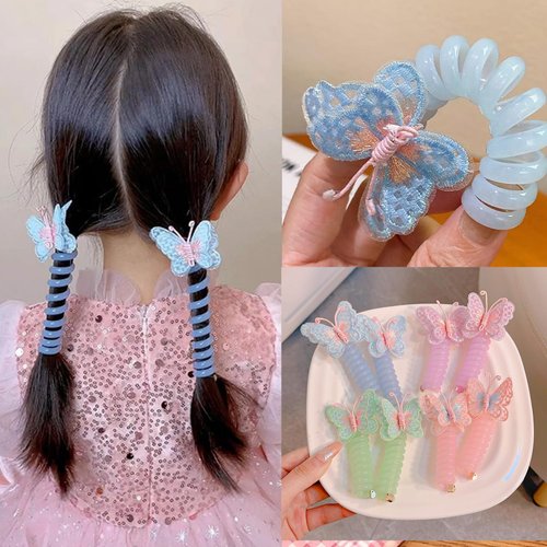 FULYA 8Pcs Butterfly Telephone Wire Hair Bands for Girls - Colorful Telephone Line Hair Bands,Spiral Hair Ties,Colorful Ponytail Holders,Elastic Hair Ties for Girl Granddaughter Niece (Butterfly)