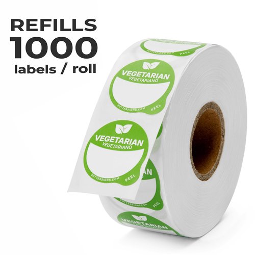 Vegetarian Food Labels 1000 pcs | 1" Dot Blank Sticker Labels to Write On for Party Buffet, Delis, Sandwich Shops, Food Containers