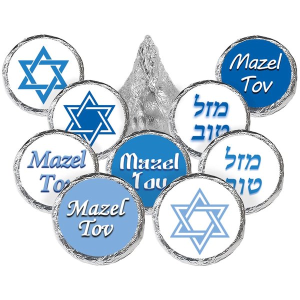 Blue Bar Mitzvah Mazel Tov Candy Favor Labels - 180 Stickers