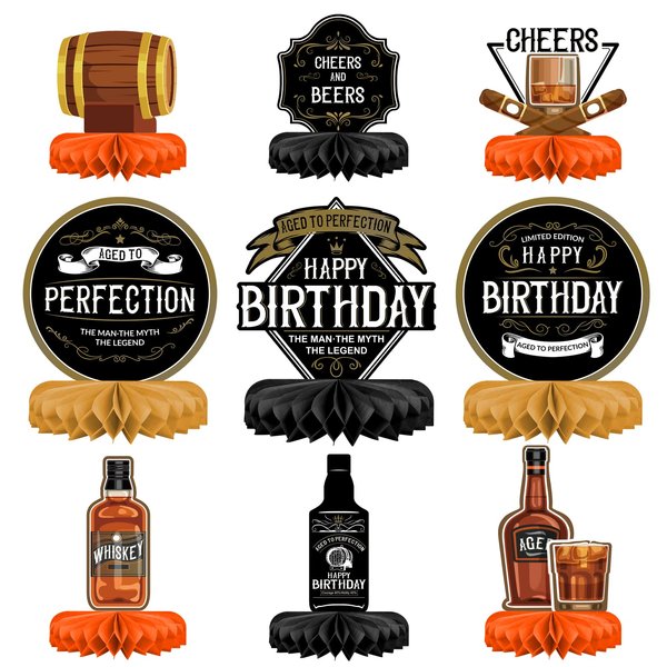 Whiskey pattern Birthday Party Decorations for MenTable Centerpiece Whiskey Honeycomb Table Toppers for 30th 40th 50th 60th 70th 80th Birthday decorations